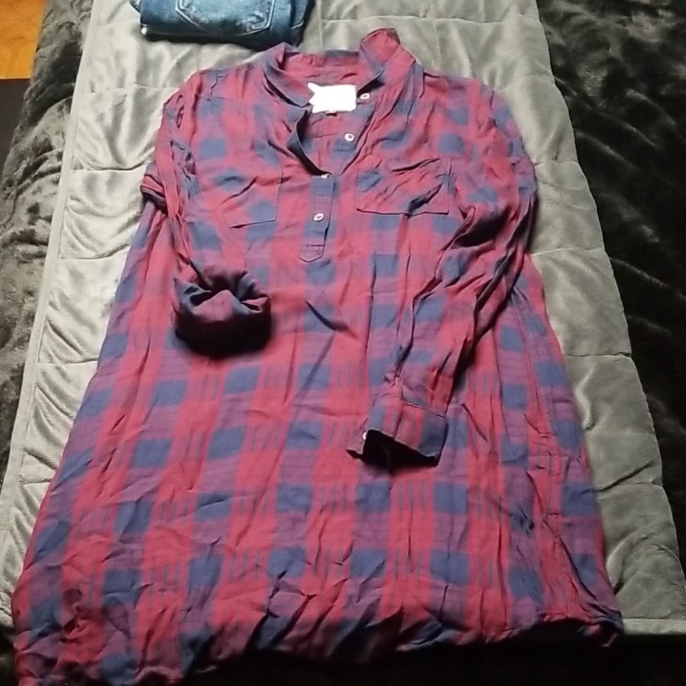 SO Bungury and Blue Plaid Shirt Dress